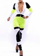 Rosewe Chic Round Neck Long Sleeve Color Block Woman Jumpsuit