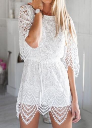 Rosewe Half Sleeve Hollow Back Lace Mini Rompers
