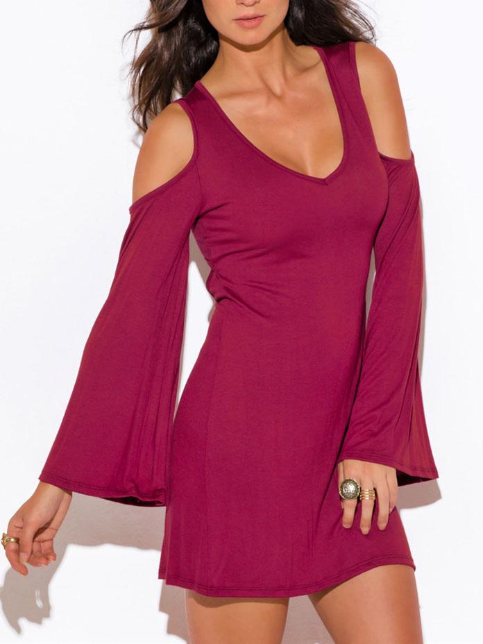 Shein Red Deep V Neck Bell Sleeve Dress