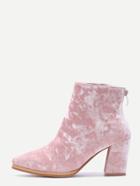 Shein Diamond Velvet Pink Point Toe Chunky Heel Booties