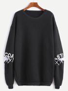 Shein Black Drop Shoulder Letter Print Lace Up Detail Sweatshirt