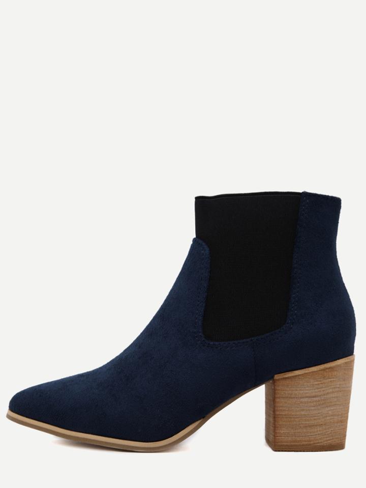 Shein Navy Faux Suede Elastic Cork Heel Short Boots