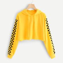 Shein Contrast Checked Sleeve Hoodie