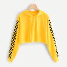 Shein Contrast Checked Sleeve Hoodie