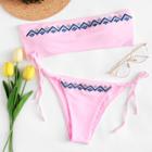 Shein Embroidery Bandeau Tie Side Bikini Set