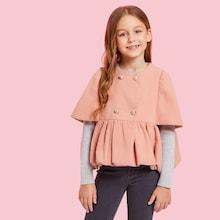 Shein Girls Double Button Ruffle Hem Jacket
