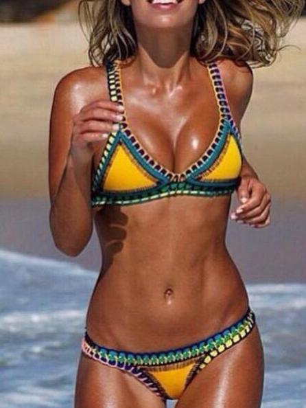 Shein Color-block Crochet Hollow Out Bikini Set