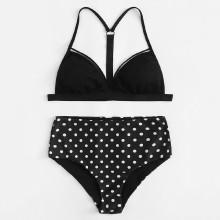 Shein Fishnet Top Polka Dot Bikini Set