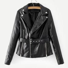 Shein Faux Leather Belted Biker Jacket