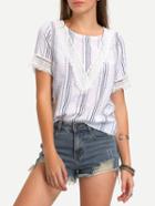 Shein Tasselled Lace Trimmed Printed Blouse