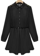 Rosewe A Line Black Chiffon Long Sleeve Mini Dress
