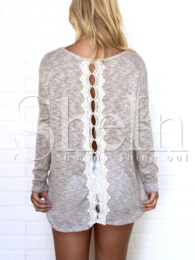 Shein Apricot Long Sleeve High Low T-shirt