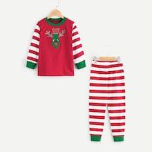 Shein Toddler Boys Christmas Print Tee With Striped Pants