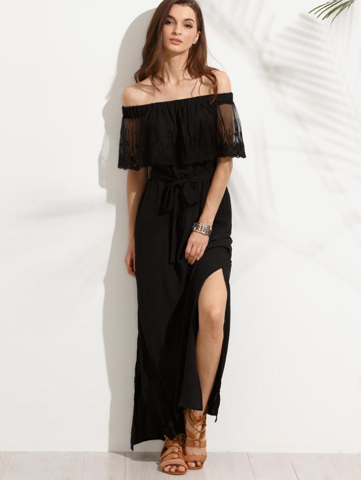 Shein Black Off The Shoulder Split Maxi Dress