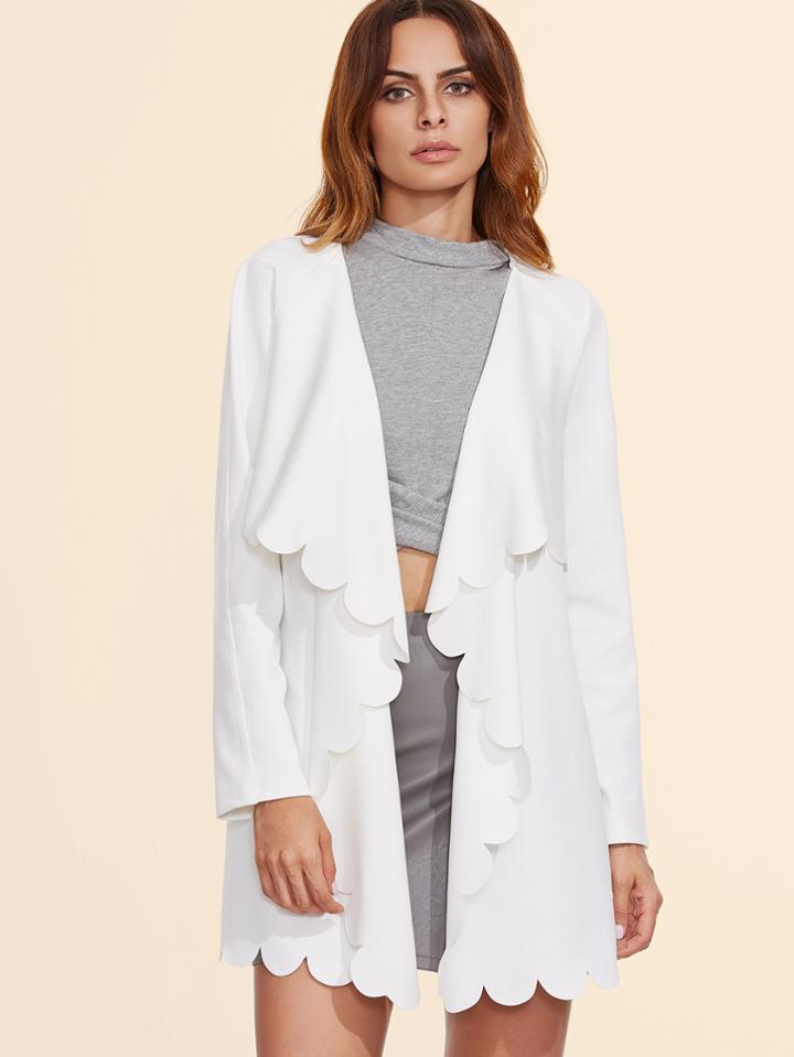 Shein White Scallop Edge Drape Collar Coat