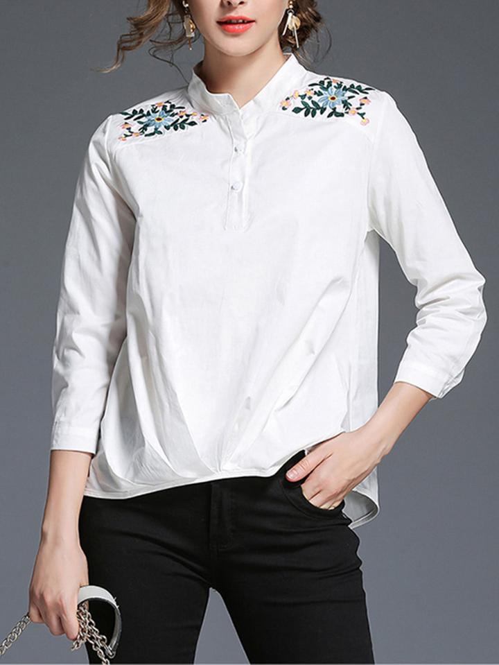 Shein Botanical Embroidered Crinkle Shirt