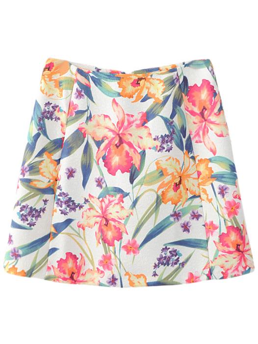 Shein Multicolor Zipper Back Flowers Jacquard Skirt