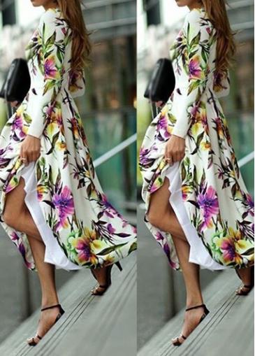 Rosewe Round Neck Flower Print Maxi Dress