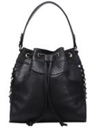 Shein Black Studded Pu Shoulder Bag With Drawstring
