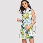 Shein Jungle And Stripe Print Shirt Dress