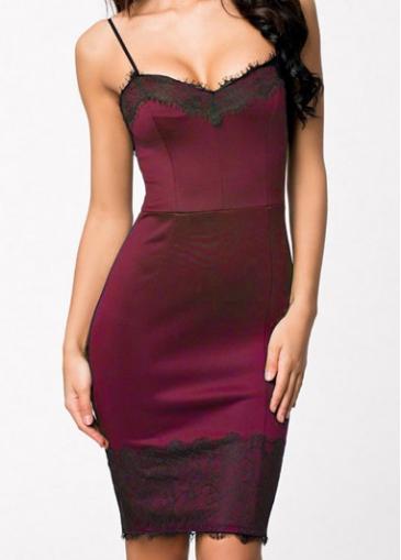 Rosewe Lace Patchwork Purplish Red Sheath Dress