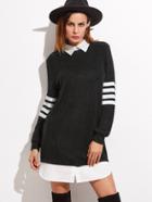 Shein Contrast Collar And Hem Varsity Striped Sleeve Sweatshirt Dress