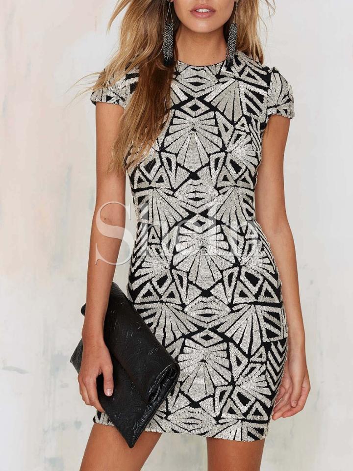 Shein Silver Cap Sleeve Sequined Dress