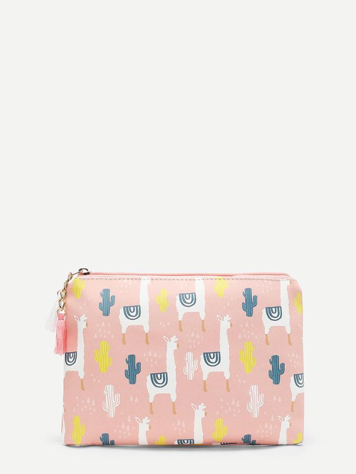 Shein Alpaca Cartoon Print Pu Wallet With Tassel