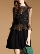 Shein Black Print Contrast Crochet A-line Dress