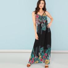 Shein Flower Print Wrap Front Cami Dress