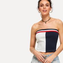 Shein Striped Trim Colorblock Bandeau Top