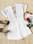 Shein Double Plunging Neck Lace Bodice Cuffed Playsuit