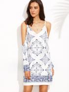 Shein White Cold Shoulder Vintage Print Tunic Dress