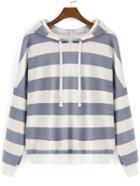 Shein Grey White Hooded Striped Crop Sweatshirt