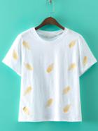 Shein White Leaves Embroidery Slim T-shirt