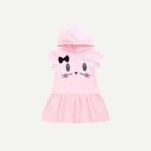 Shein Girls Cartoon Print Pep Hem Hooded Dress