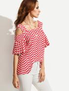 Shein Red Striped Cold Shoulder Blouse