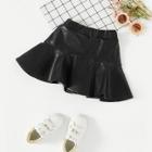 Shein Girls Pu Leather Ruffle Hem Skirt