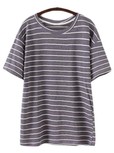 Shein Navy Short Sleeve Round Neck Stripe T-shirt