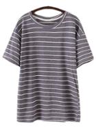 Shein Navy Short Sleeve Round Neck Stripe T-shirt