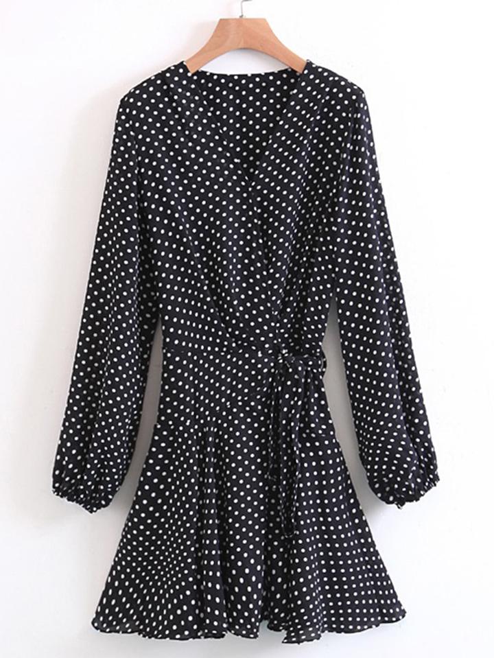 Shein Polka Dot Tie Waist Wrap Dress