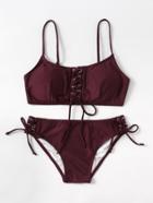 Shein Lace Up Design Adjustable Strap Bikini Set