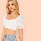 Shein Eyelet Embroidery Crop Smock Top