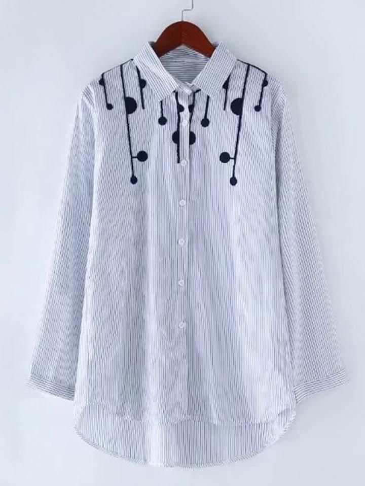 Shein Music Note Dip Hem Striped Blouse