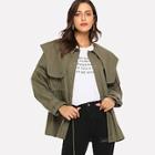Shein Waist Drawstring Button Solid Coat
