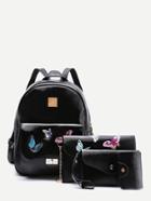 Shein Butterfly Embroidery Pu Combination Bag 3pcs