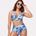 Shein Plus Tropical Print Cut Out Bikini Set