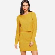 Shein Mixed Knit Crop Jumper And Skirt Set