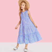Shein Girls Tiered Mixed Striped Sleeveless Dress