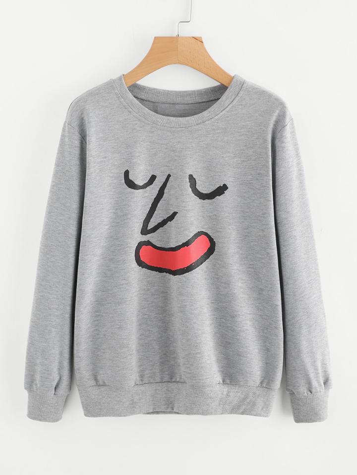 Shein Graffiti Print Marled Pullover